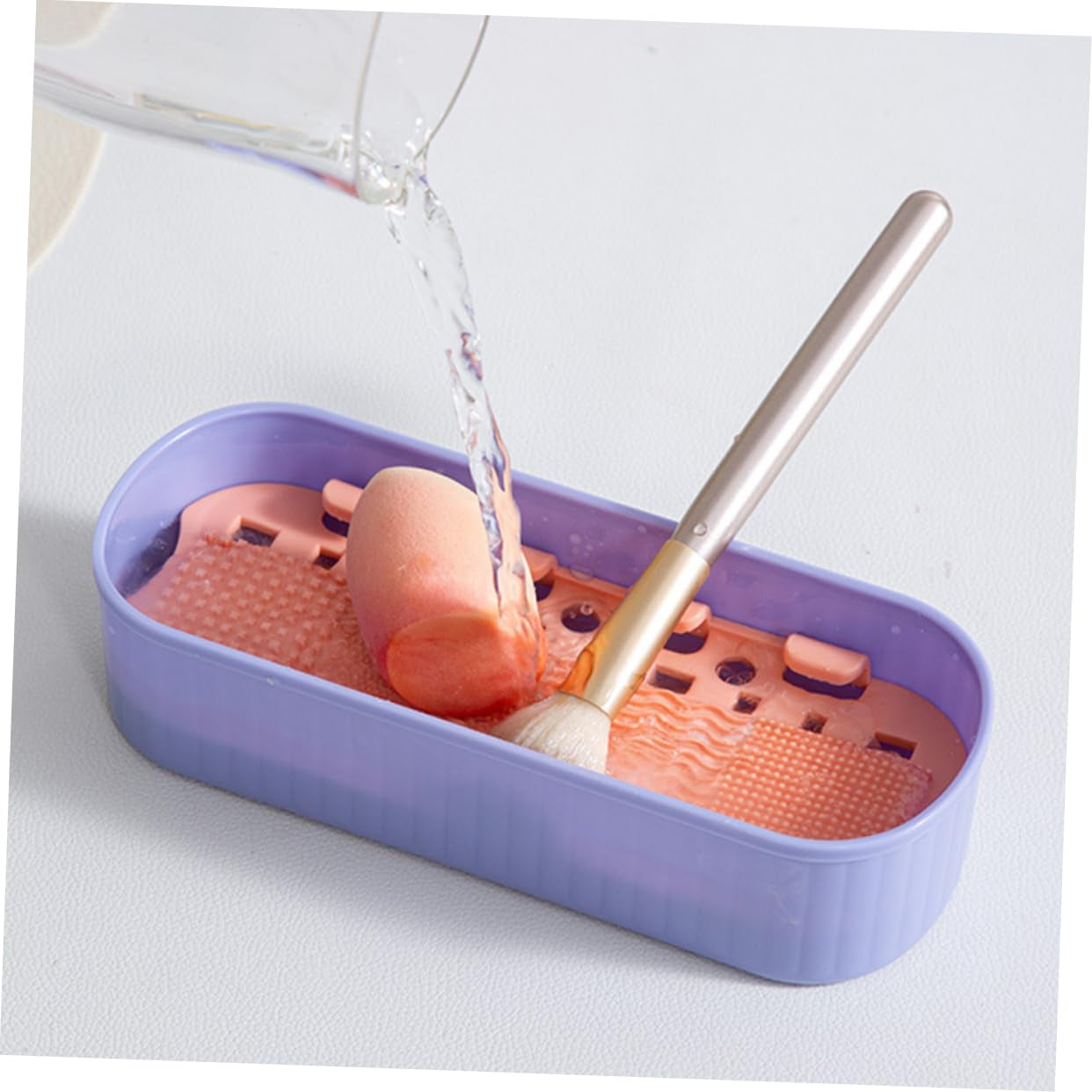 Box Makeup Organizer Makeup Brush Cleaning Mat Makeup Brush Cup Purple Cosmetic Brush Cleaner Pp
